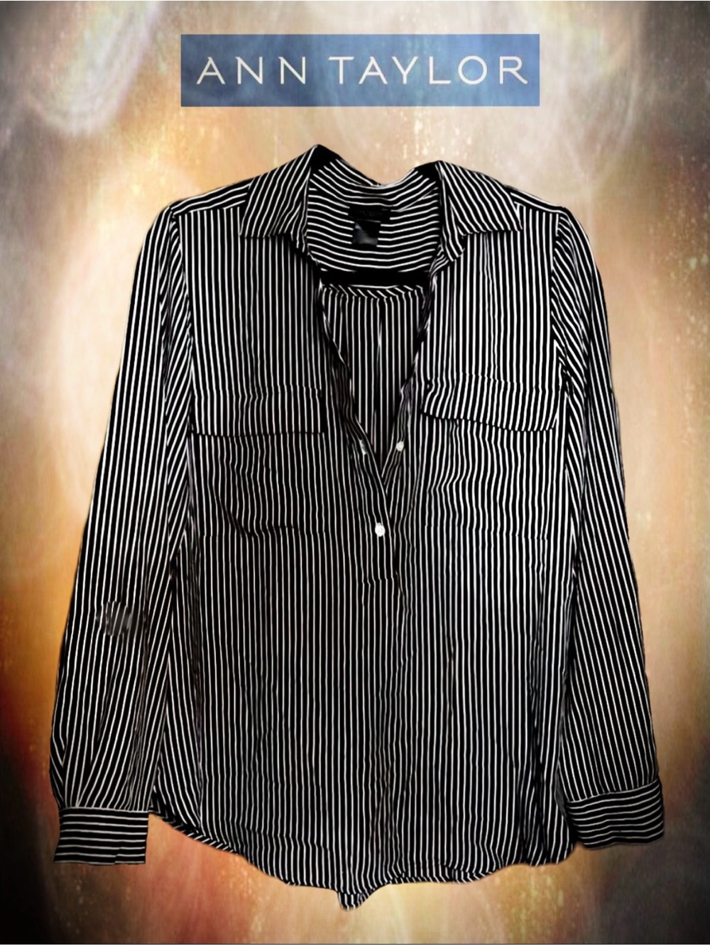 Ann Taylor Factory Button Down Striped Long Sleeve Blouse